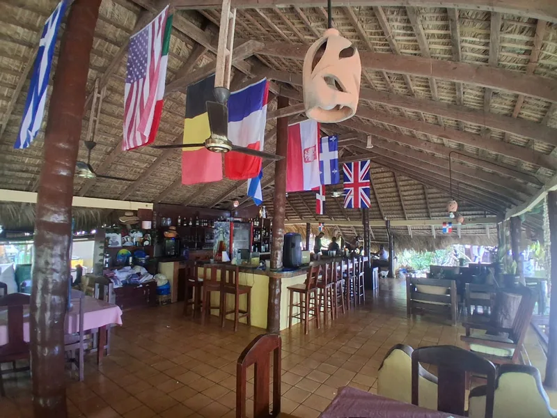 The thatched-roof restaurant and bar at Los Gringos