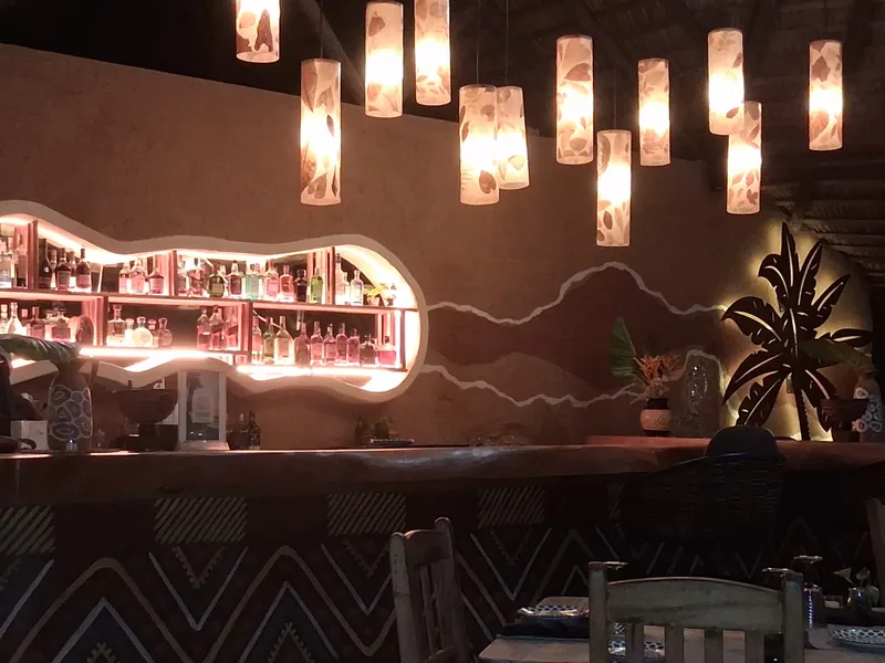 The bar at Natura Cabana with hand-made pendant lamps